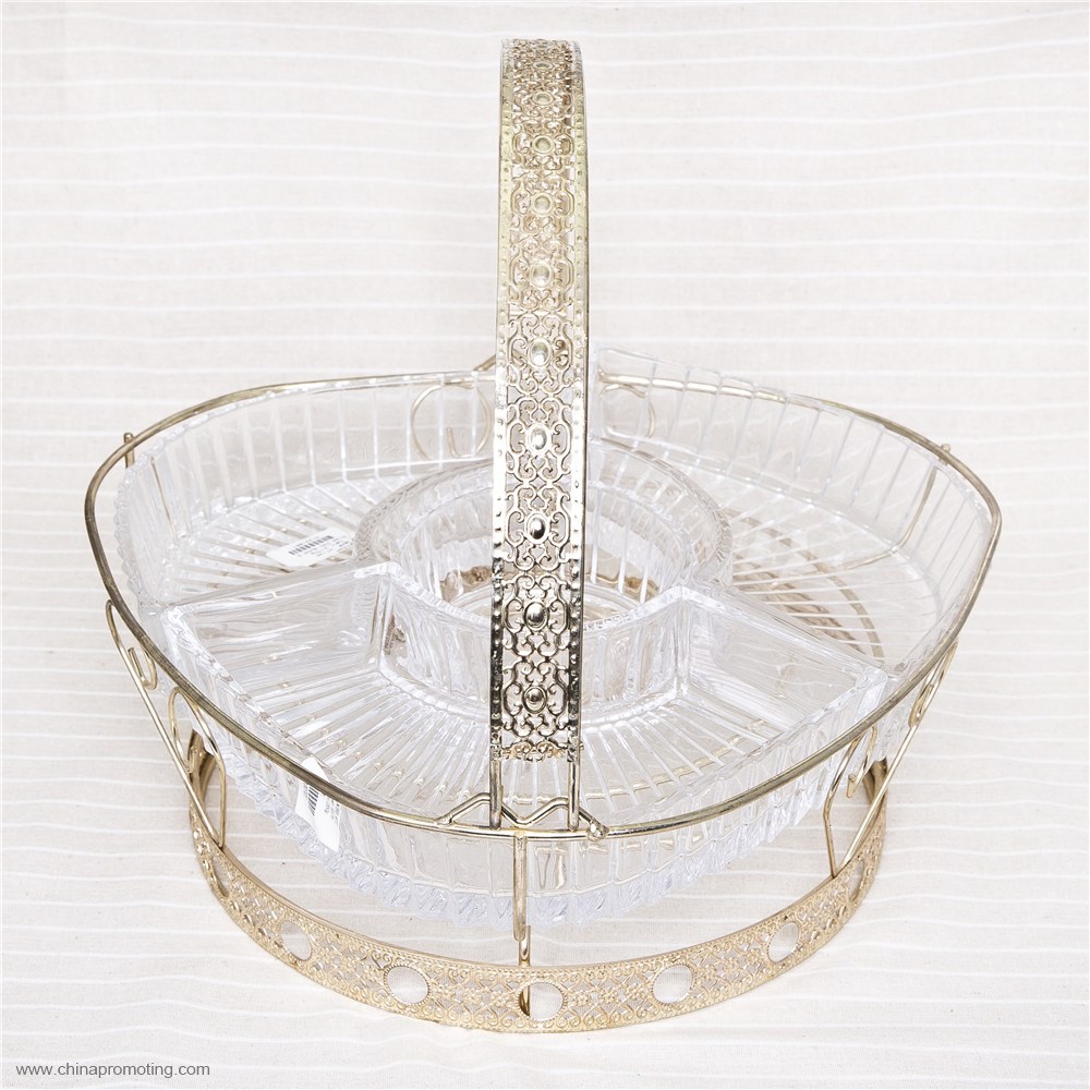 glass fruit plate with metal support