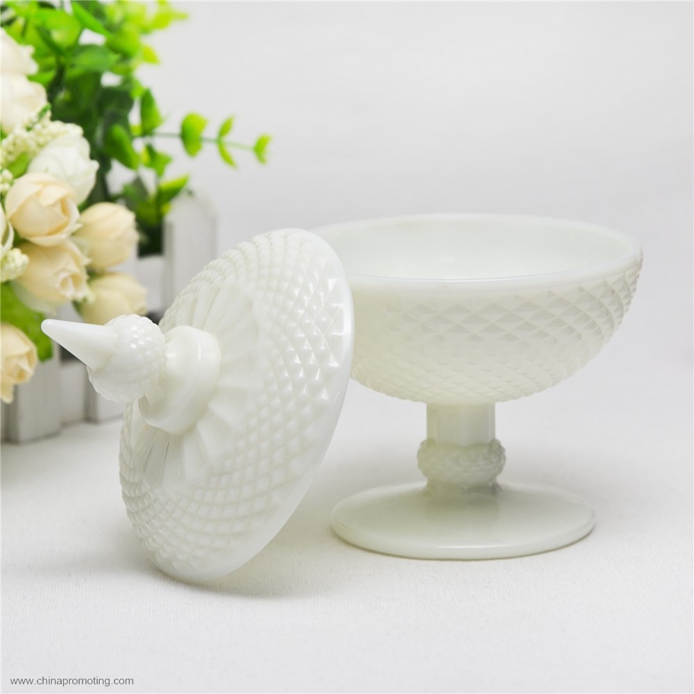  white jade glass jar with lid and stem
