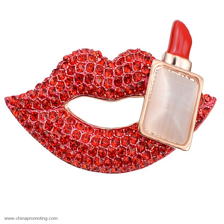 Crystal Sexy Lips Shape Lapel Pin