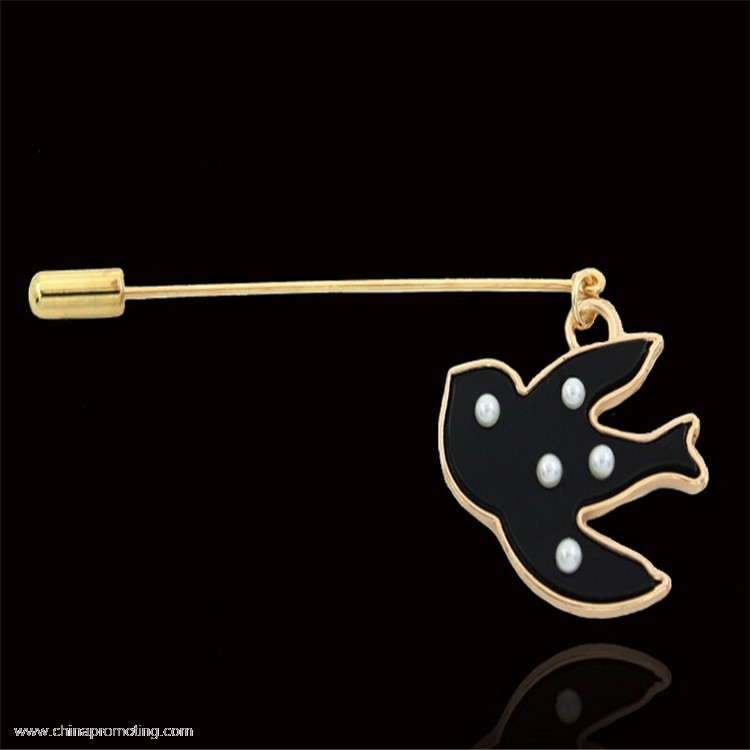 Bird Lapel Pin with White Beads