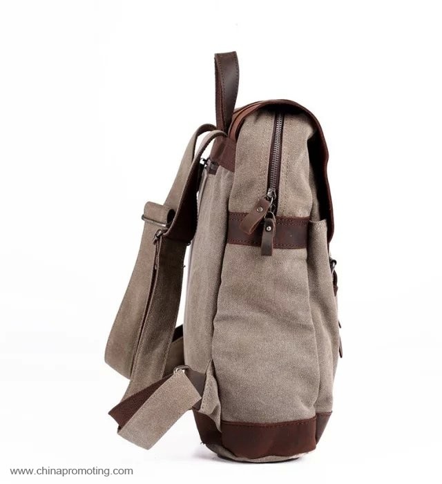 Leather flap canvas backpack