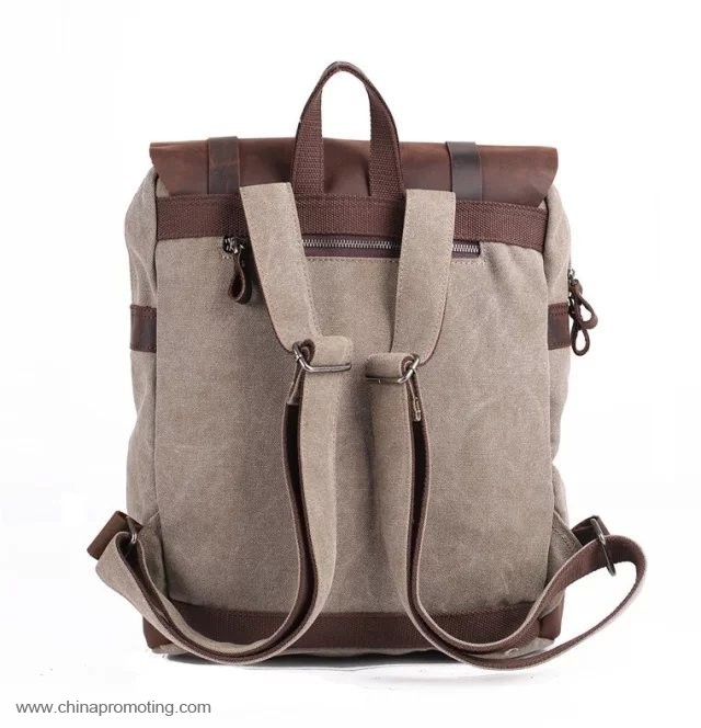 Leather flap canvas backpack
